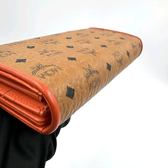 MCM Visetos Orange Canvas Long Wallet.